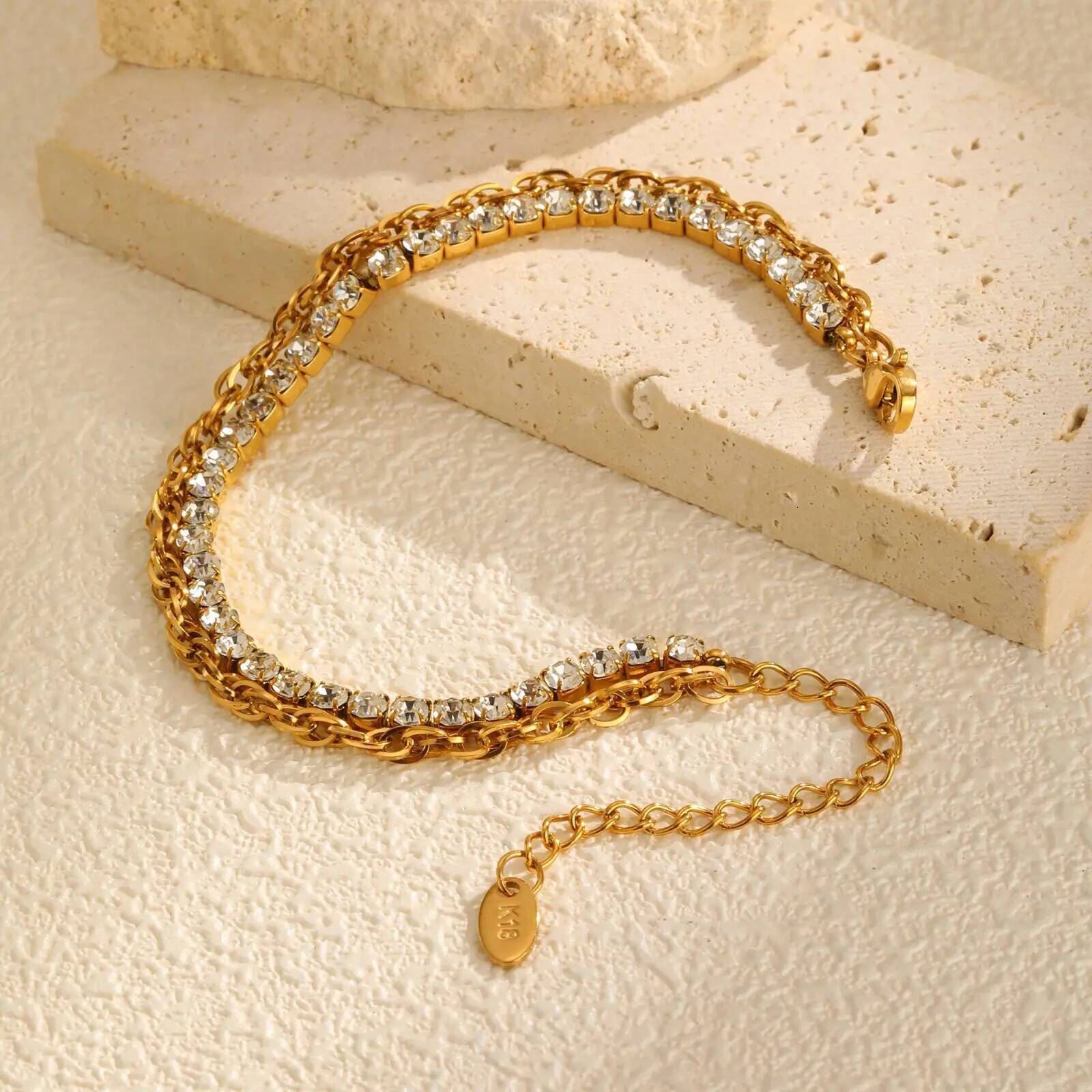 Vnox Stainless Steel Cubic Zirconia For Women Double Layer Twist Chain Charm Bracelet Jewelry Girls Gifts