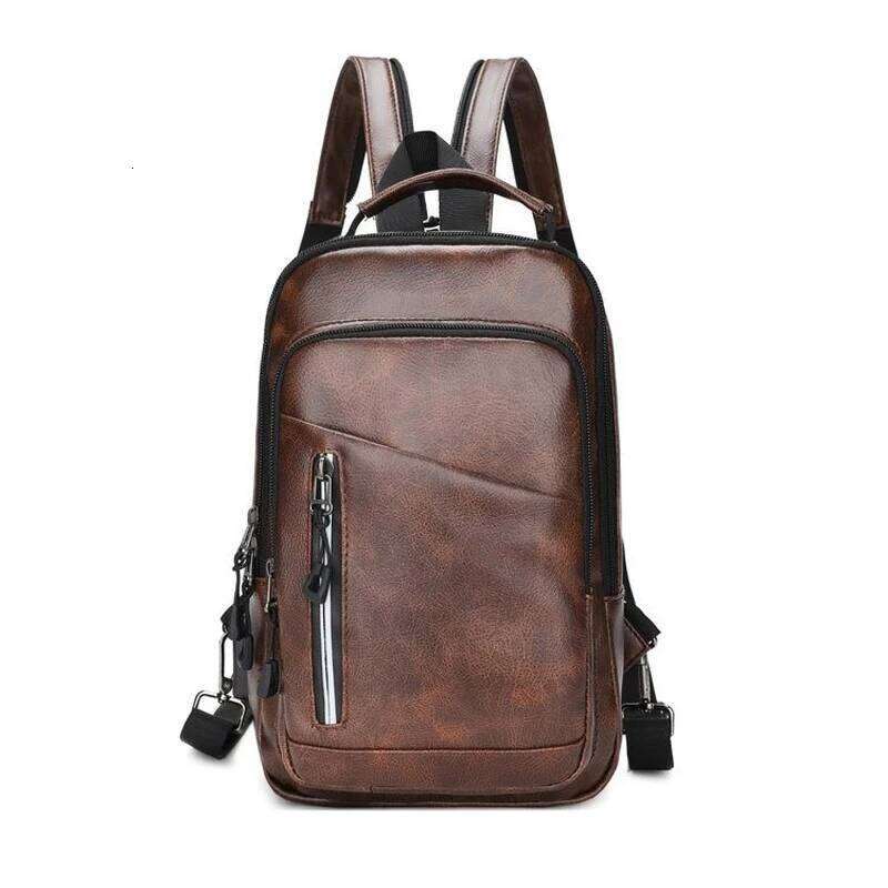 Men's Mini Backpack Solid Color PU Leather Chest Bag Shoulder Bags school bag de hombre backpack men mochilas bolsos