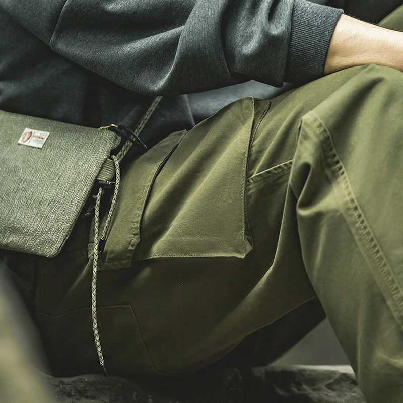 100% Cotton Wide Cargo Pants for Men Vintage Tactical Tapered Pants Casual Baggy Large Pockets Trousers Streetwear X250812
