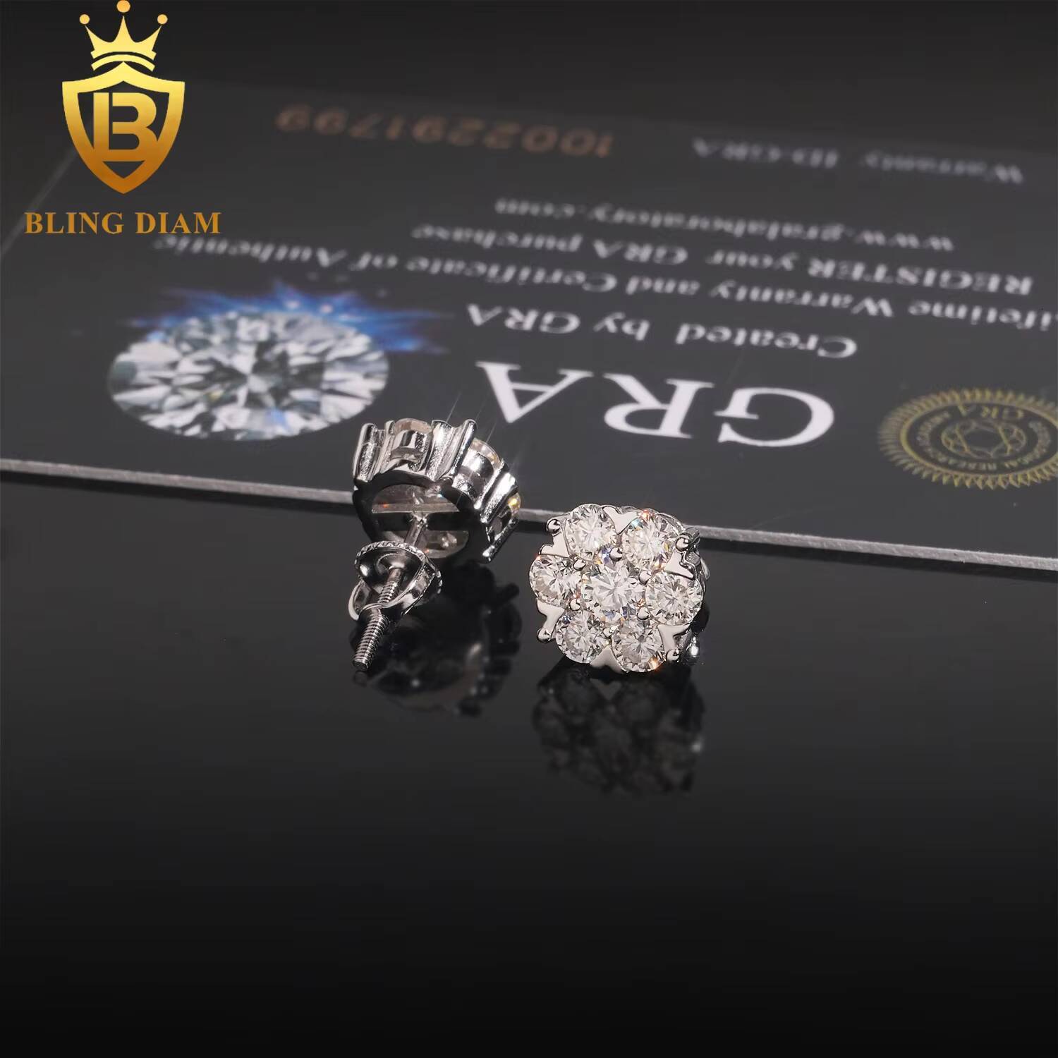 Ready to Ship 2025 Trendy Jewelry 925 Sterling Silver Vvs Moissanite Diamond White Big Flower Earrings Cluster for Women Men