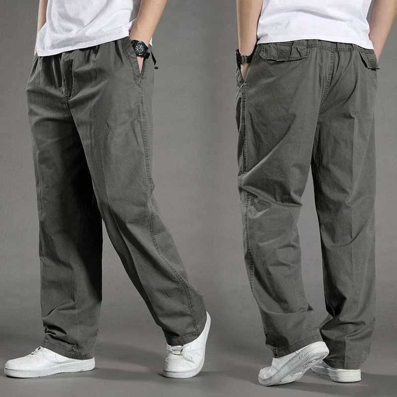 6XL Mens Casual Cargo Cotton Pants with Pockets Loose Straight Pants Elastic Work Trousers Brand Fit Joggers Male Super Large Size X250812