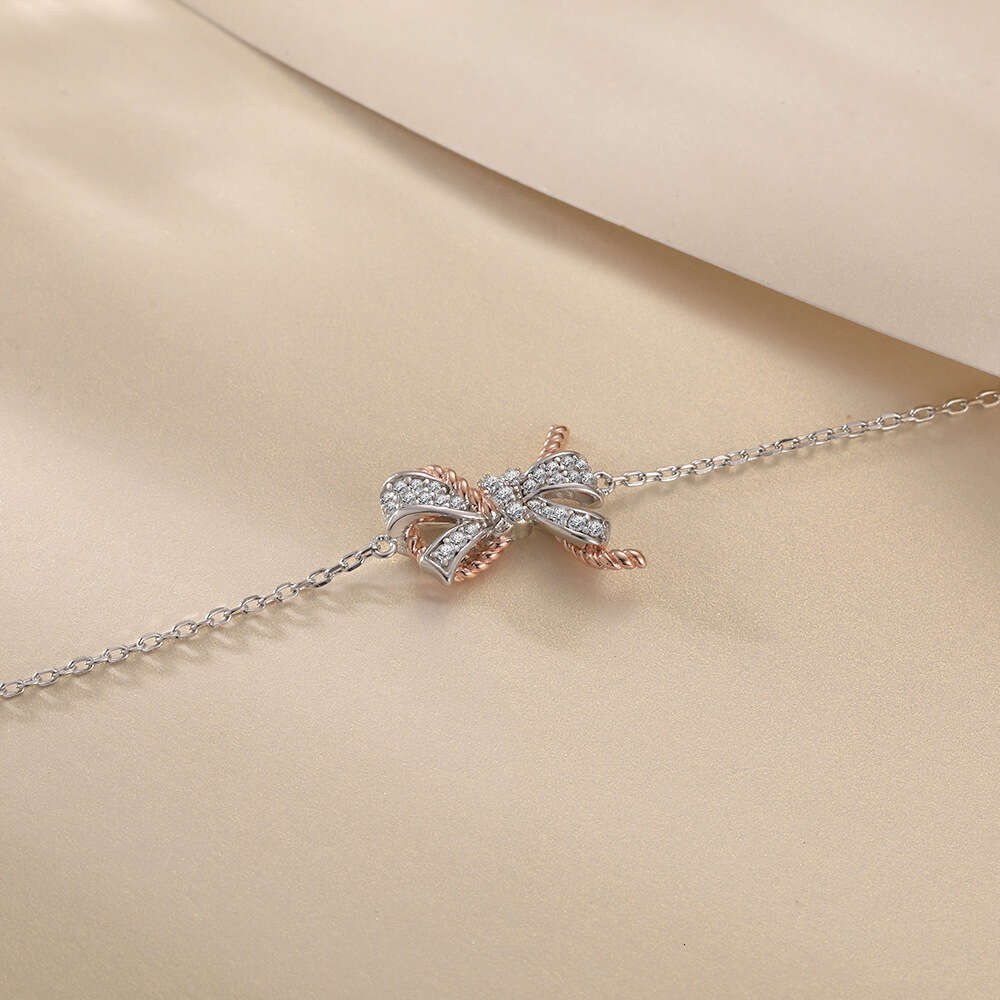 SKA 925 Sterling Silver Bow Bracelet - Elegant Zirconia Adjustable Chain for Women