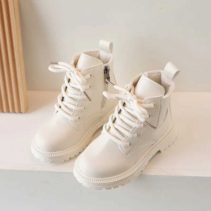 2023 Spring New Children Leather Boots for Boys Solid Beige Versatile Breathable Simple Kids Short Boots for Girls Casual Simple XJ250812