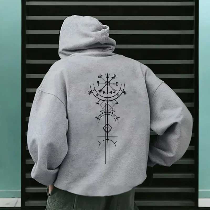 Vintage Viking Print Hoodies for Men Hooded Long Sleeve Pullover Fall Winter Daily Casual Sports Tops Mens CloTHes Y250811