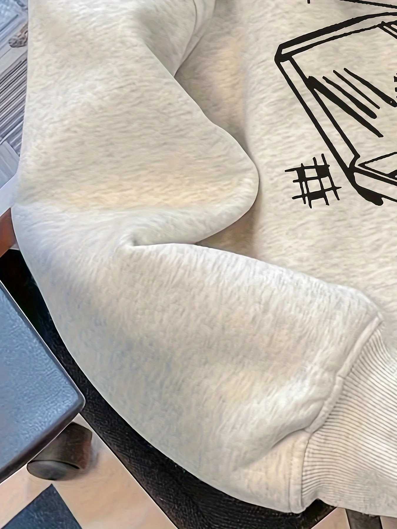 Casual Cotton Blend Hoodie with Geometric Print Loose Fit Knit Fabric Sweatshirt with Hood Slight Stretch for Couples Y250811