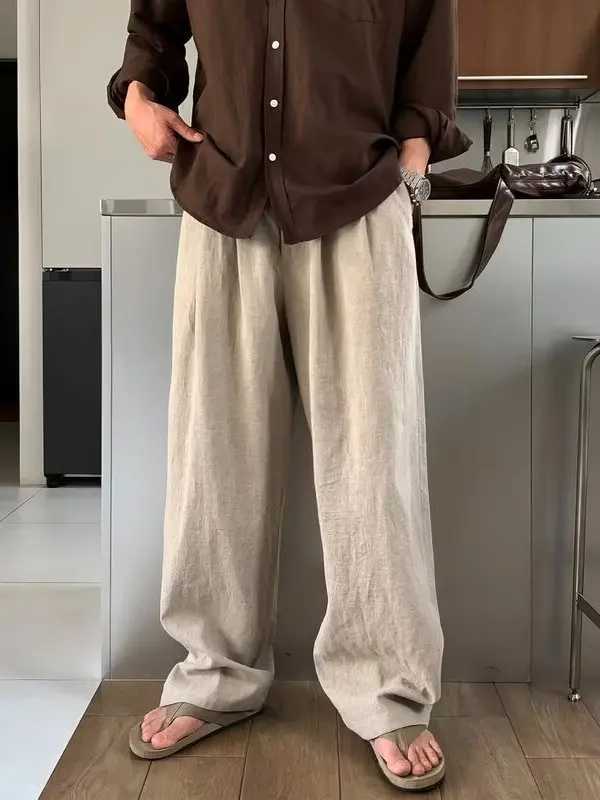 American Sle Cotton Linen Workwear Mens Thin Breathable Loose Straight Sun Protection Long Pants Korean Light Luxury Linen... W250812
