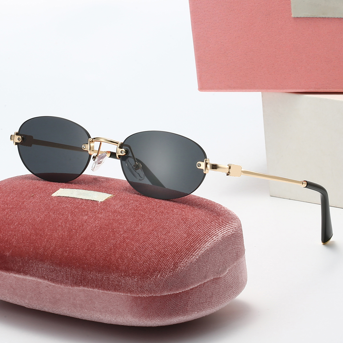 IU Designer Women's Frameless Oval Metal Leg end Luxury Outdoor Beach Travel Photography Daily Wear UV resistant Sunglasses High quality