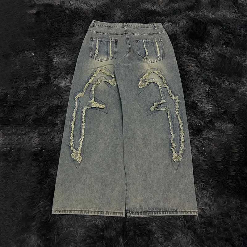 2K Vintage Washed Jeans Distressed Ripped Versatile High Waisted Straight Leg Jeans Trend Men Women Fashion Casual Streetwear X250812