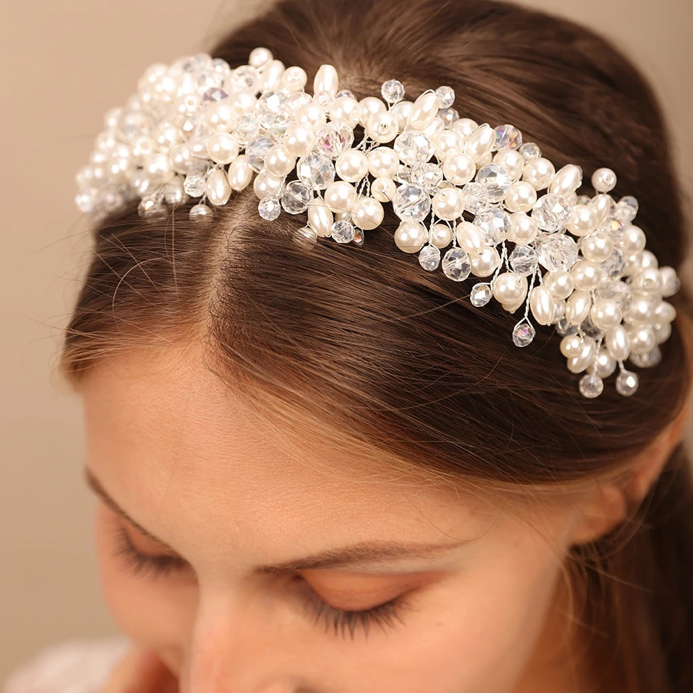Bridal Tiara Headwear Pearl Crown Princess Wedding Hiar Hoop Crystal headband Hair Jewelry Accessories 250804