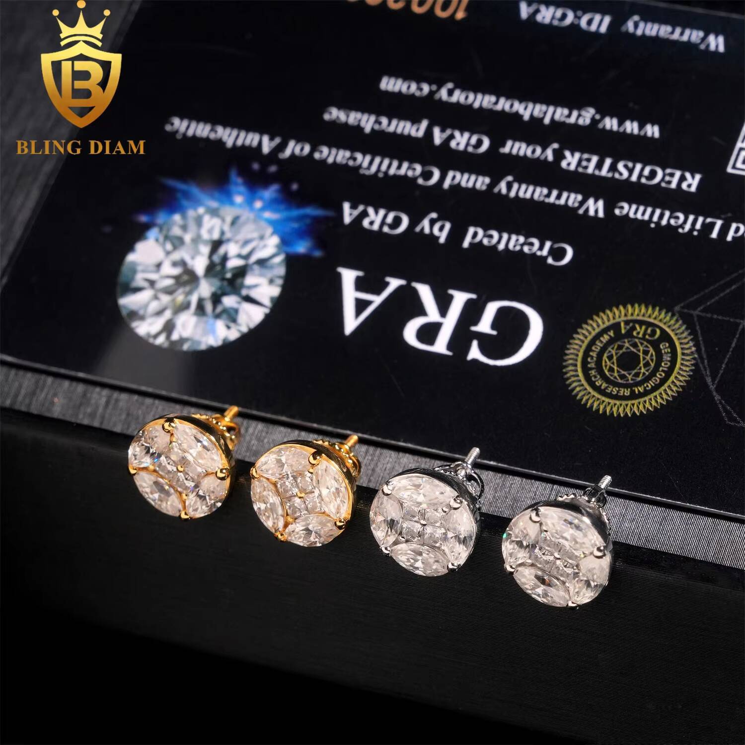 Wholesale Bulk Ready to Ship Fine Jewelry 925 Sterling Silver Custom Real Gold Vvs Moissanite Cute Earrings Wedding