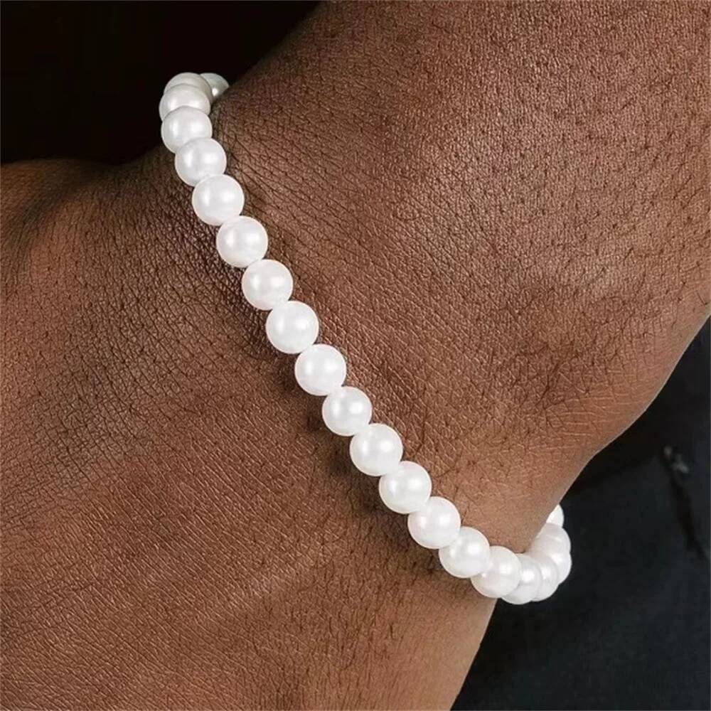 Simple Retro Imitation Pearls For Women Stretch Acrylic Bead Men Bracelet Fashion Party Jewelry Pearl Wristband Gift