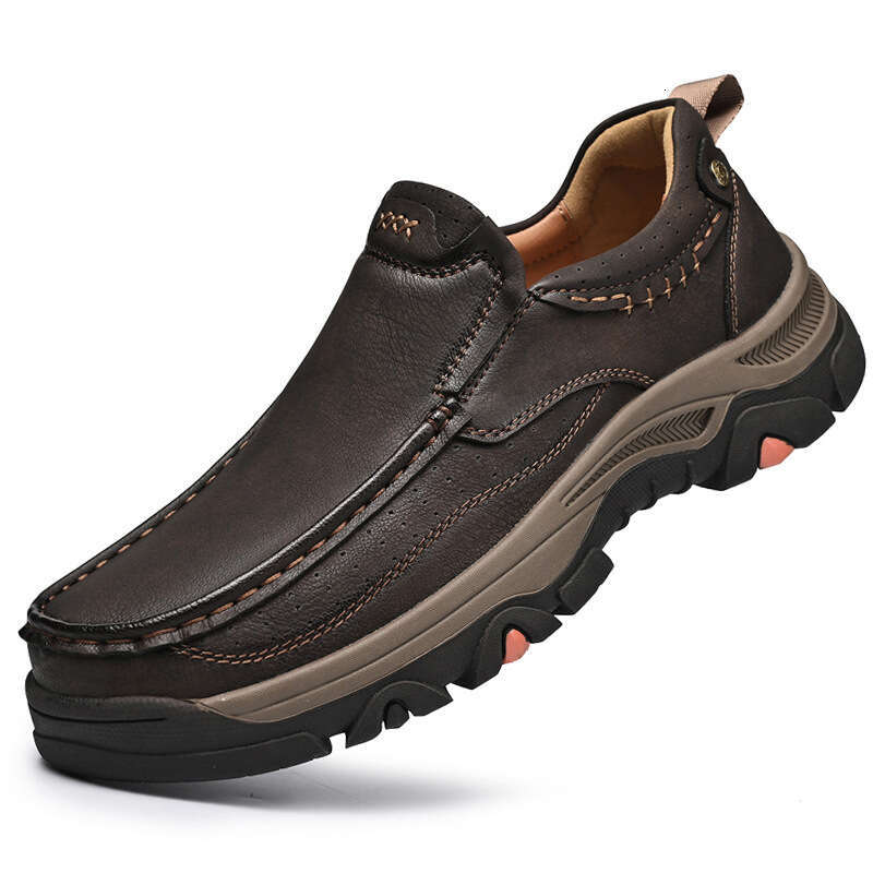 Men's Thick-Soled Wear-Resistant Outdoor Hiking Loafers Slip-On Casual Leather Shoes