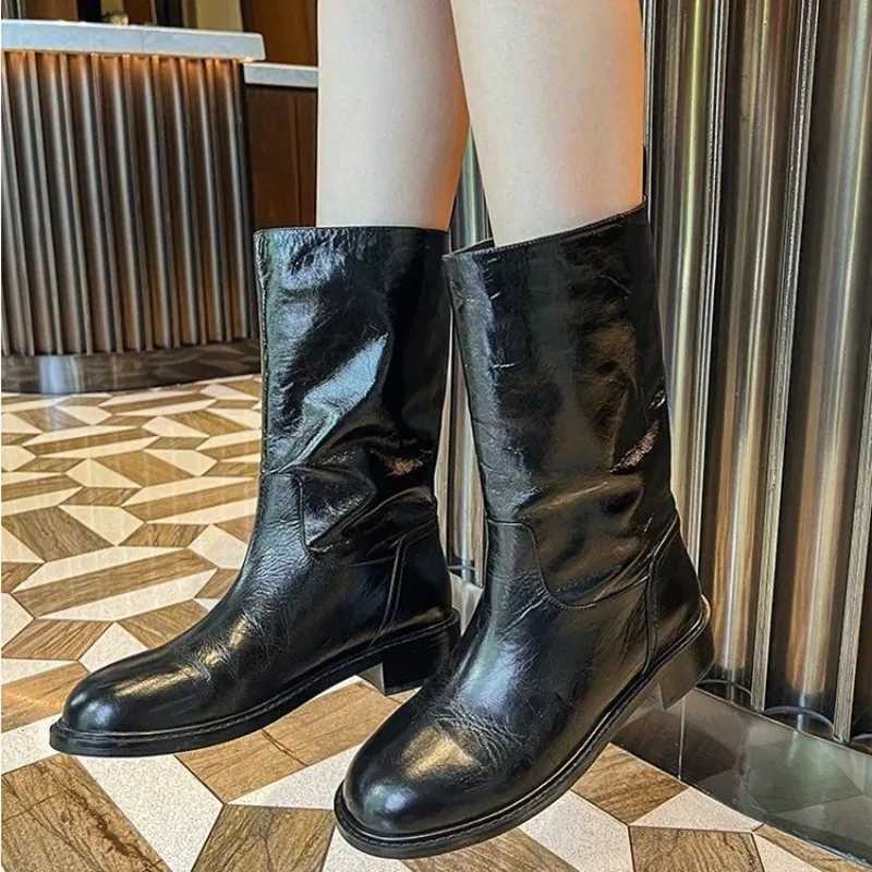 Biker Black Wern Punk Mid Calf Shoes For Wan Wens Boots Half High Round Toe Quality On Offer Comfortable Goth Footwear Y250812