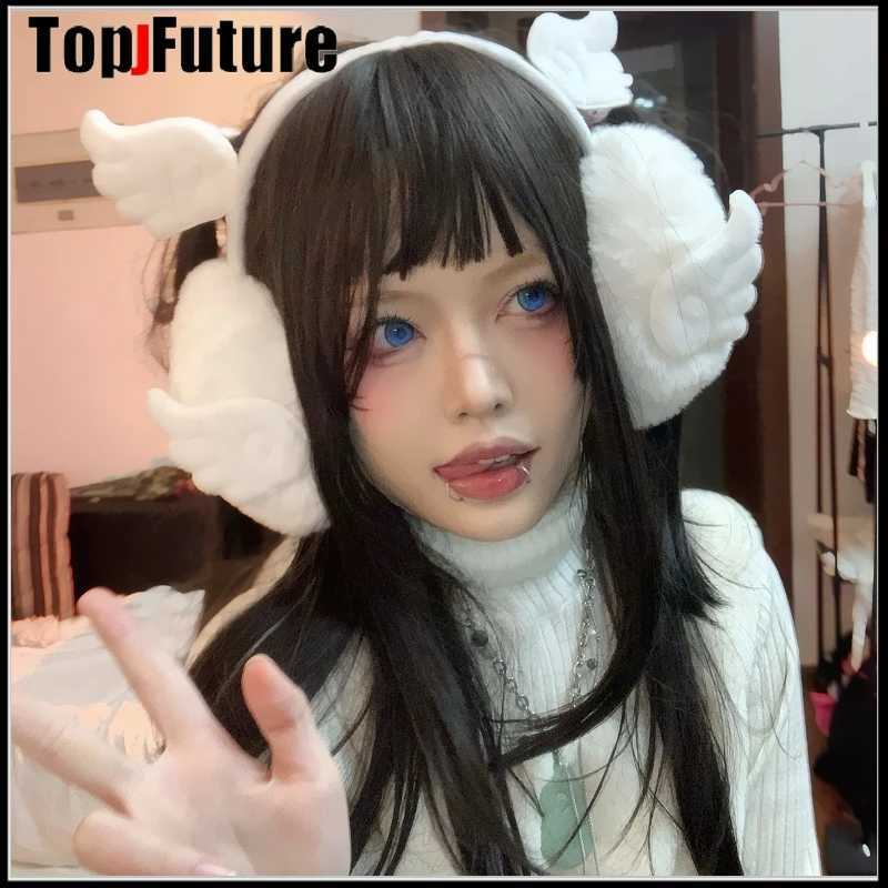 Harajuku Punk Girl Women Plush Goth Warm Earmuffs Gothic Womens Lolita Warmer Muff Wings Ear Cover Angel Cemetery Fold Headband XJ250812
