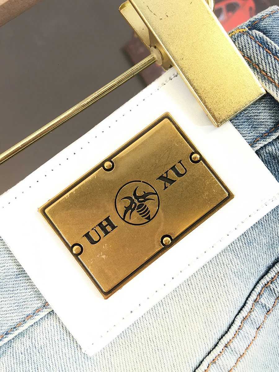 Light Blue Ripped Stretch Denim Jeans for Men - Summer Lightweight American High-Street Fashion Slim Straight-Cut Cropped Pants X250812