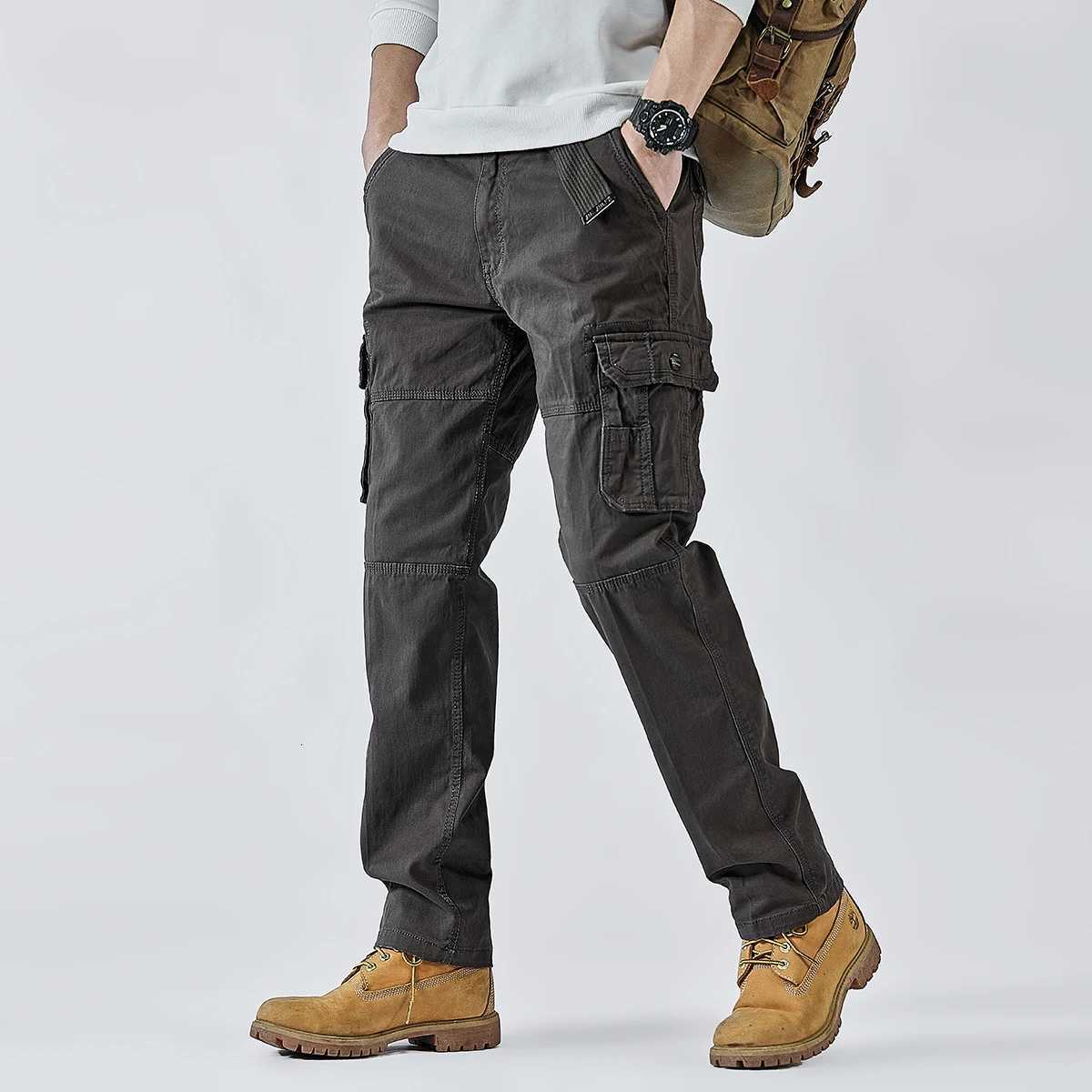 2025 Mens Cargo Pants Straight Leg Cotton Stretch Tactical Trouser Male Military Outdoor Camping Fishing Casual Work Wear Khaki X250812