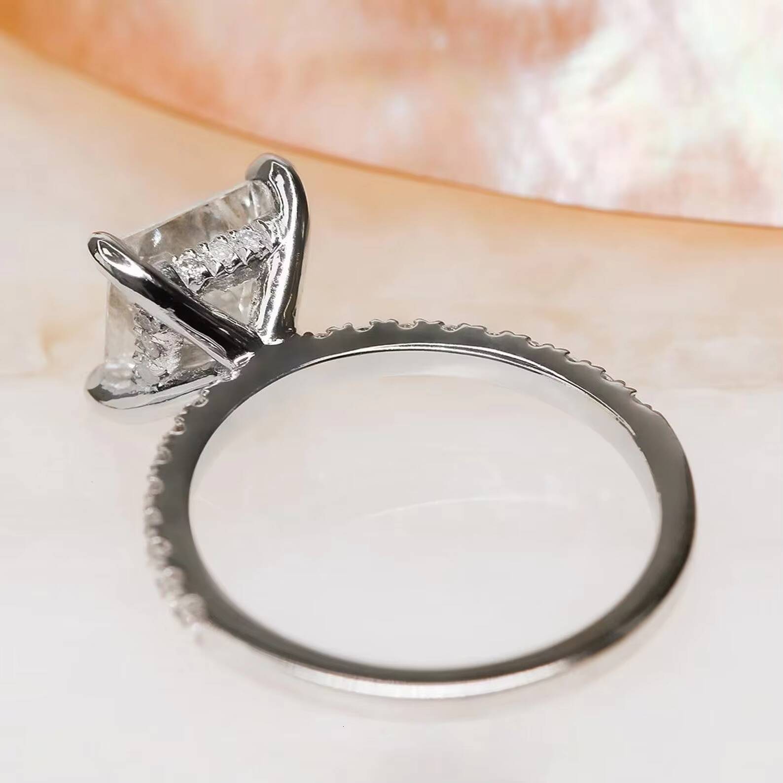 Romantic Iced 10K Solid White Gold Four-Prong Designer Ring Hidden Halo Moissanite Half Eternity Promise for Engagement Party