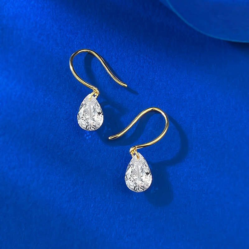 Mujing Jewelry Live New S Sier 6*9mm Pear-shaped Water Drop Earrings Fashionable Light Elegant Versatile Style