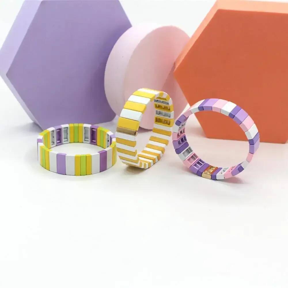 2023 The Latest Fashion Pop Dopamine-matching Enamel Paint T Tile Bracelet DIY Beads Accessory Woman Birthday Gift