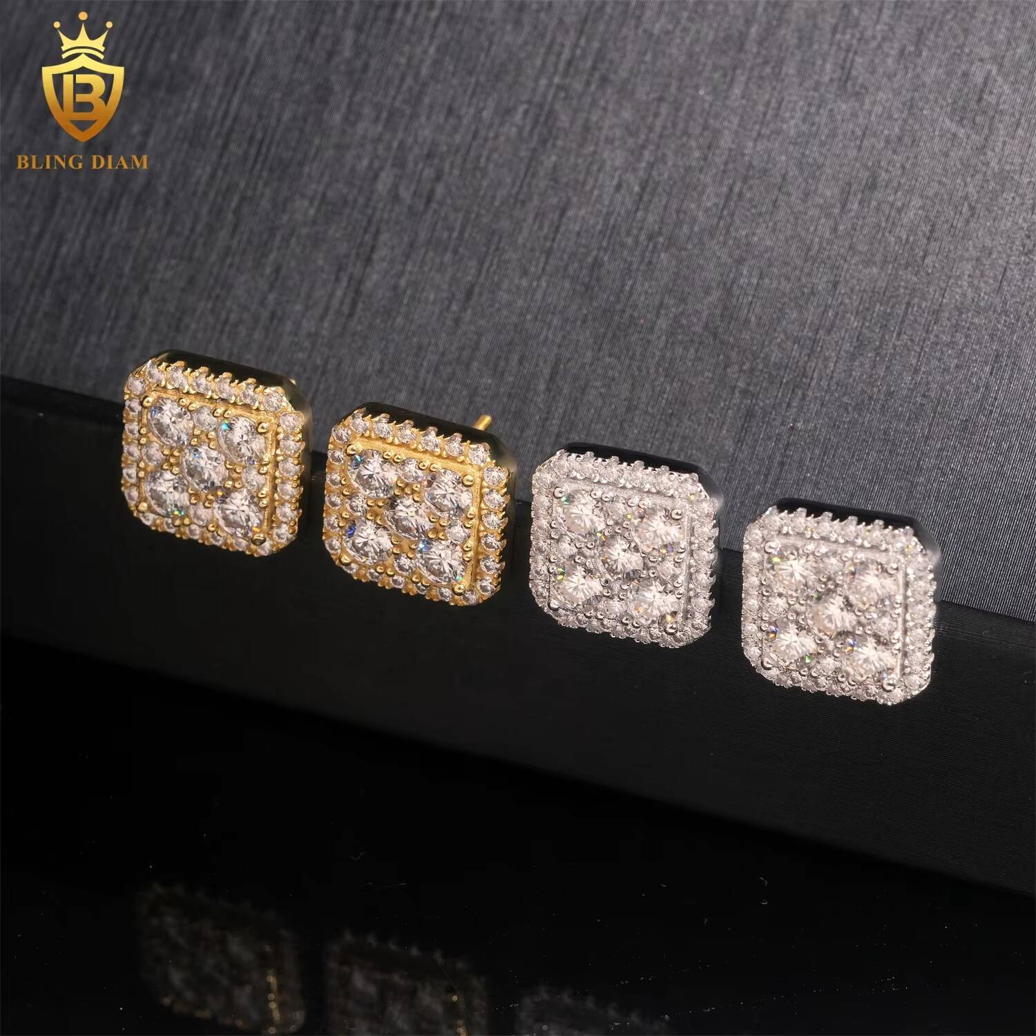 Ready to Ship Iced Out 925 Sterling Silver VVS Moissanite Diamond Stud Earrings