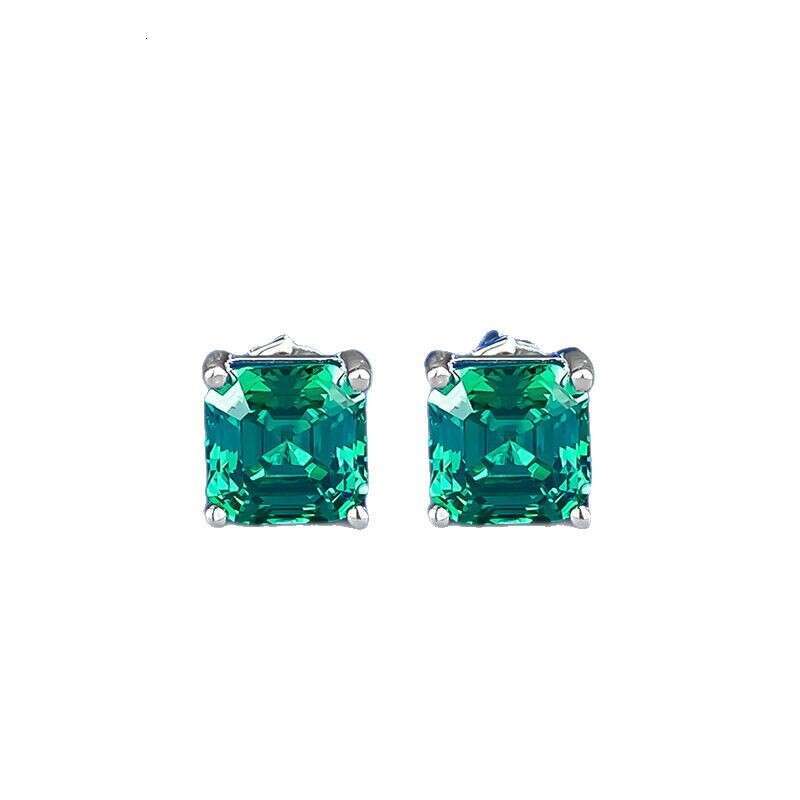 Mujing 2025 New Simple 7*7mm Emerald Pagoda Car Flat Simulated Dia Four-Prong Earrings Jewelry