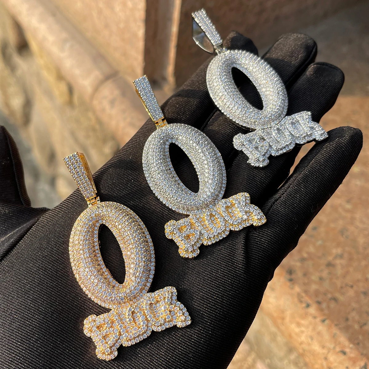 Bubble Letter Iced Out O Block Pendant Real Gold Plated Cubic Zirconia Micro Pave Hip Hop Jewelry 250807