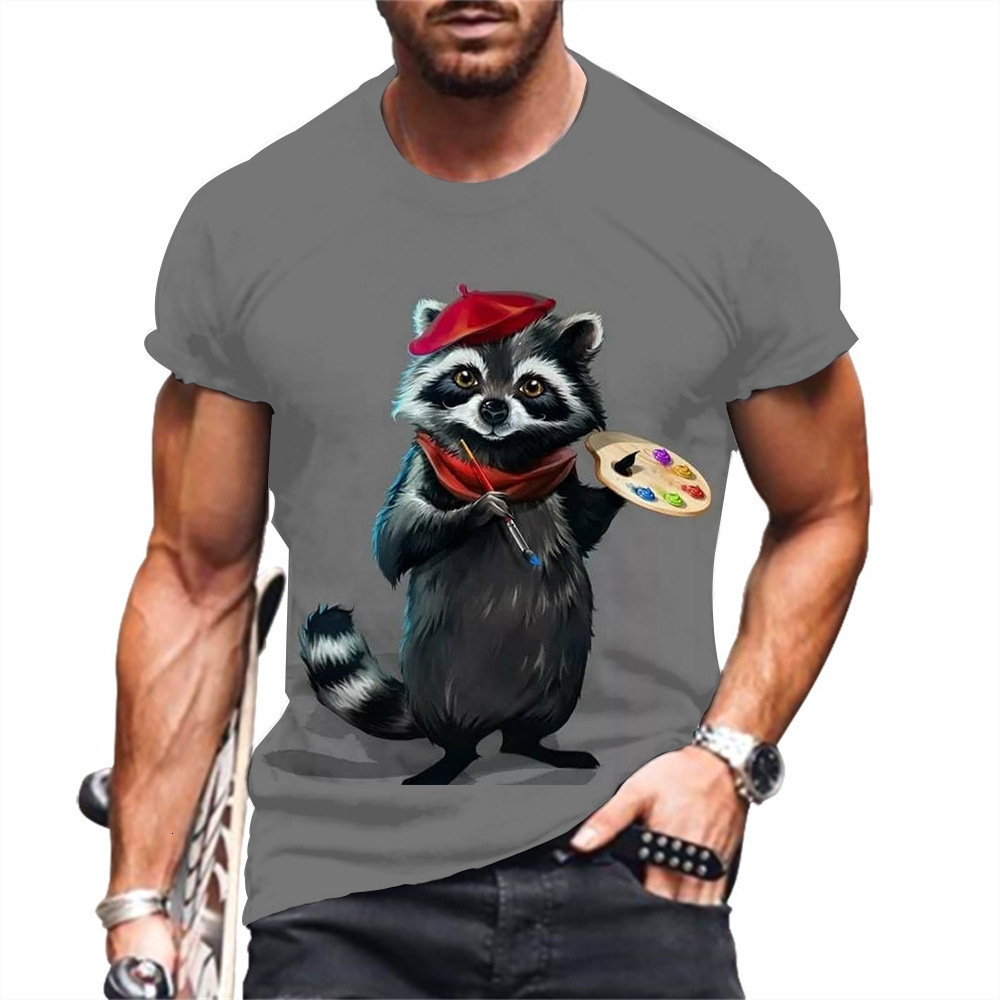 New Pattern Little Raccoon Print Fashion Street Trend Sports Style 3D T-Shirt Men's Short Sleeve