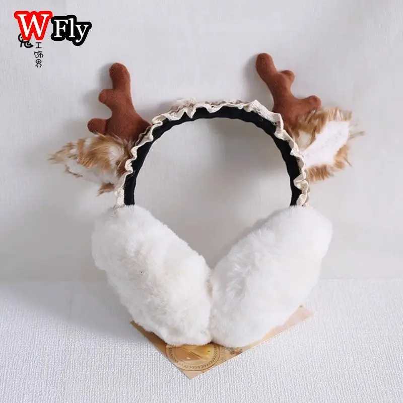 Womens Harajuku Steampunk Christmas Earbuds Deer Antlers Foldable Ear Protectors Y2K Lolita Furry Girls Gothic Warm Earmuffs XJ250812