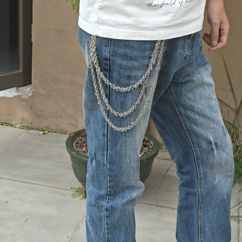 Minimalism Bead Flower Three Tier Silvery Pants Chain Mens And Womens Styles Retro Key Chain Gothic y2k Accessories 250811