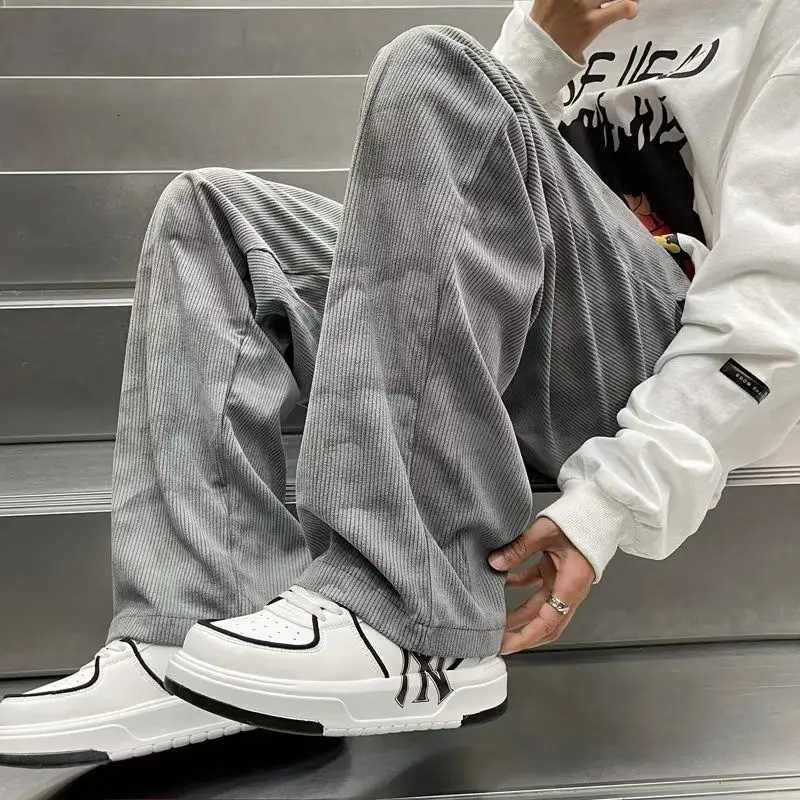 Hong Kong Style Retro Corduroy Casual Pants Mens Spring Autumn Trendy Loose Tie-Dye Straight Tube Wide Leg Long Pants W250812