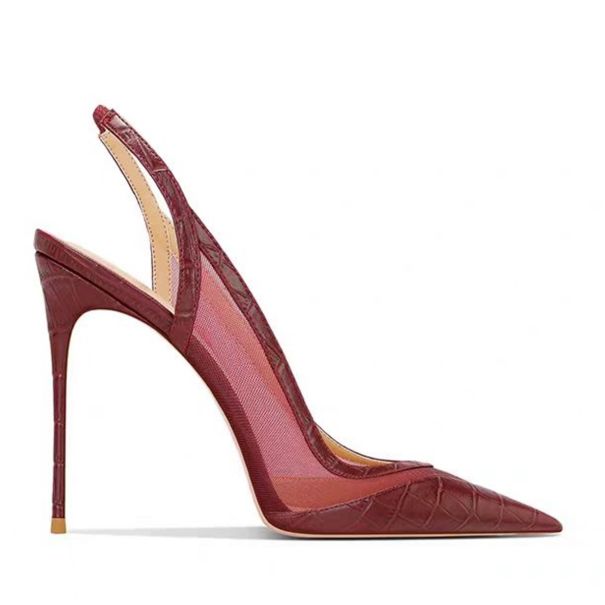 Unisex Size 36-47 Stiletto Sandals - Mesh and Pointed Toe Crossdressing Heels (Black/White/Burgundy)