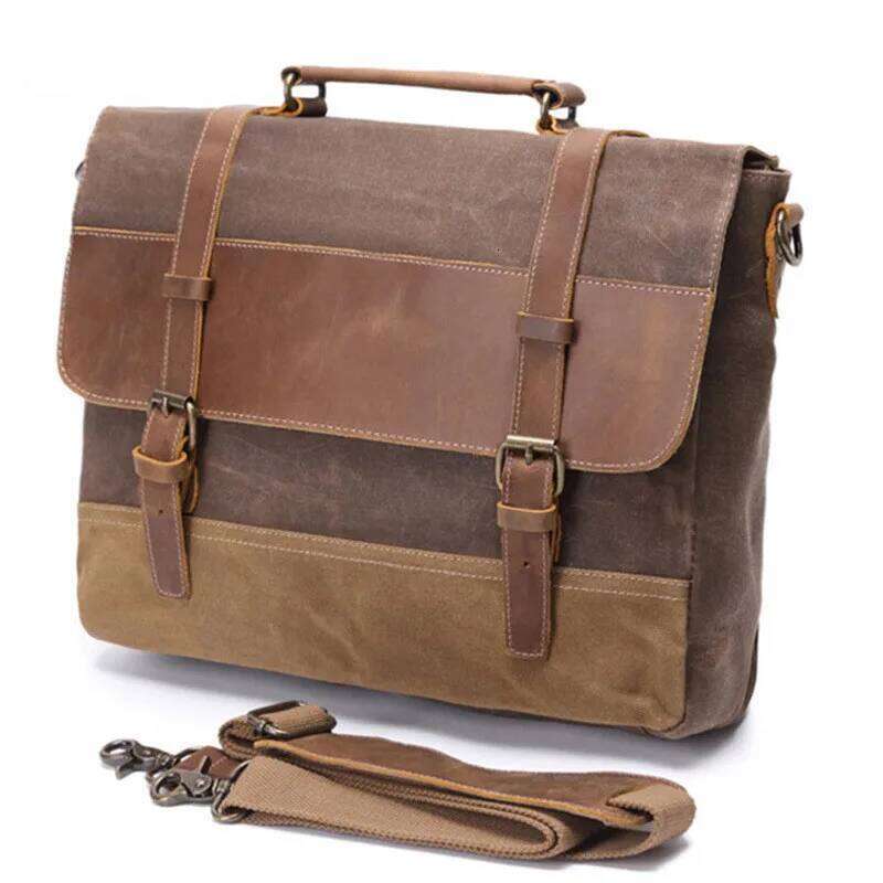 Handbags Unisex Man Men's Retro Canvas Leather Briefcase Bag Business Handbag Messenger Laptop Shoulder Bag For Men 2021
