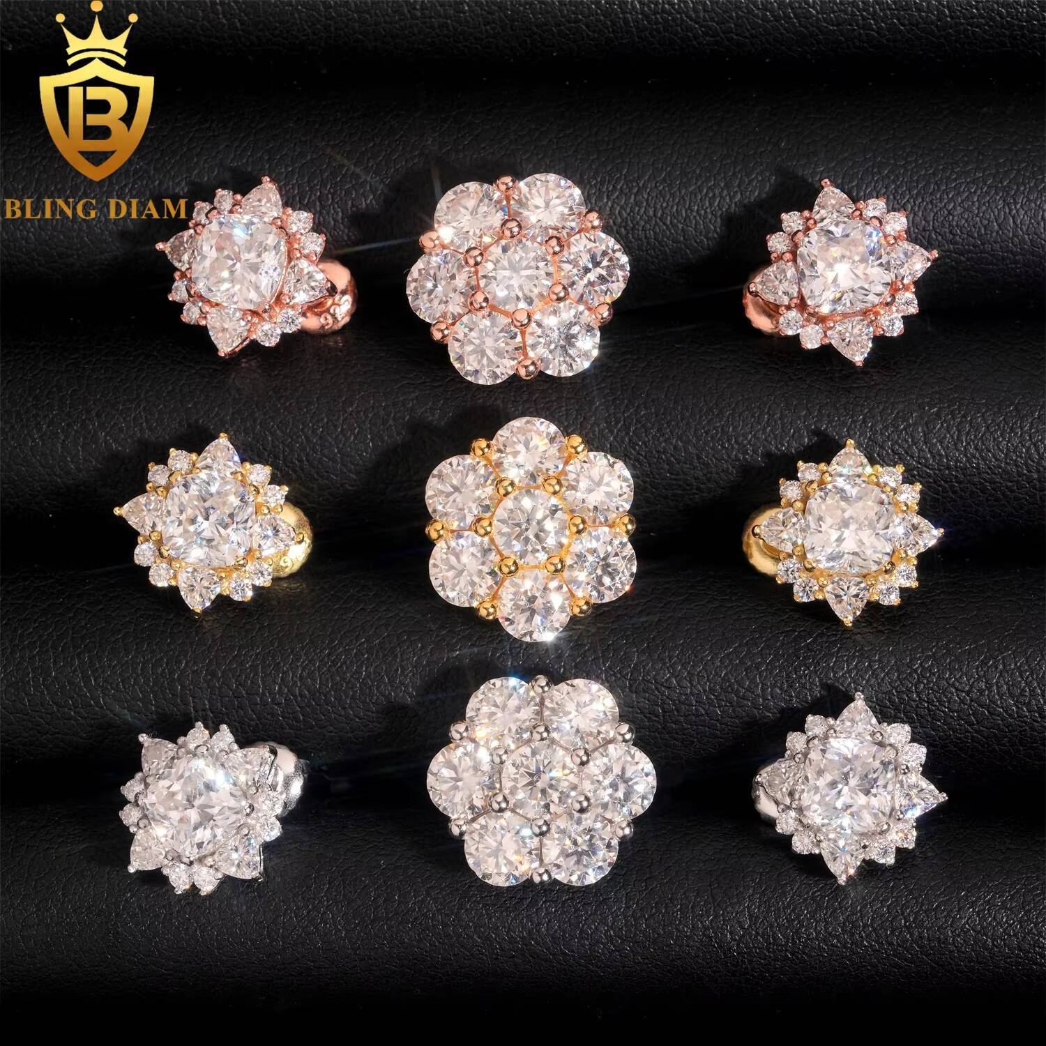 Pass Diamond Tester Fine Jewelry Luxury Cluster Flower Hip Hop 925 Sterling Silver Moissanite Stud Earrings