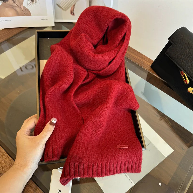 100% Women Wool Scarf Shawl Winter Warm Soft Solid Knitting Fashion Bandana Lady Wool Blanket Scarves n Echarpe 250812