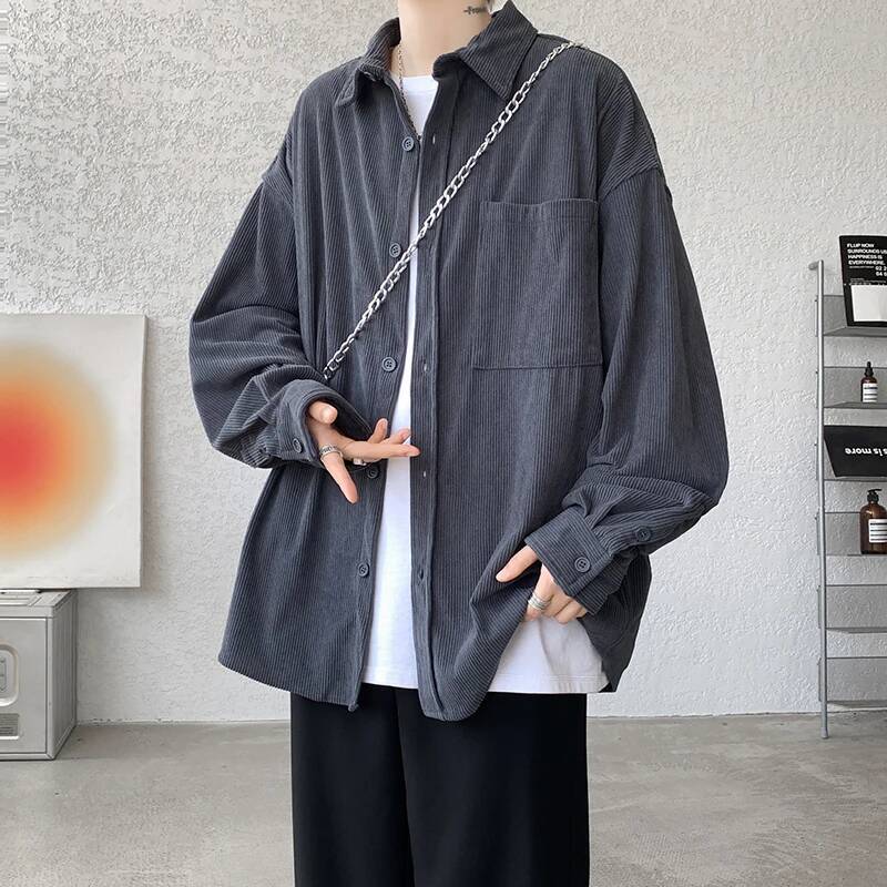 Spring Autumn Loose Casual Men Corduroy Solid Long Sleeve Hip Hop Top Streetwear Shirts Male Vintage Blouse Plus Size 8XL ddmymarket