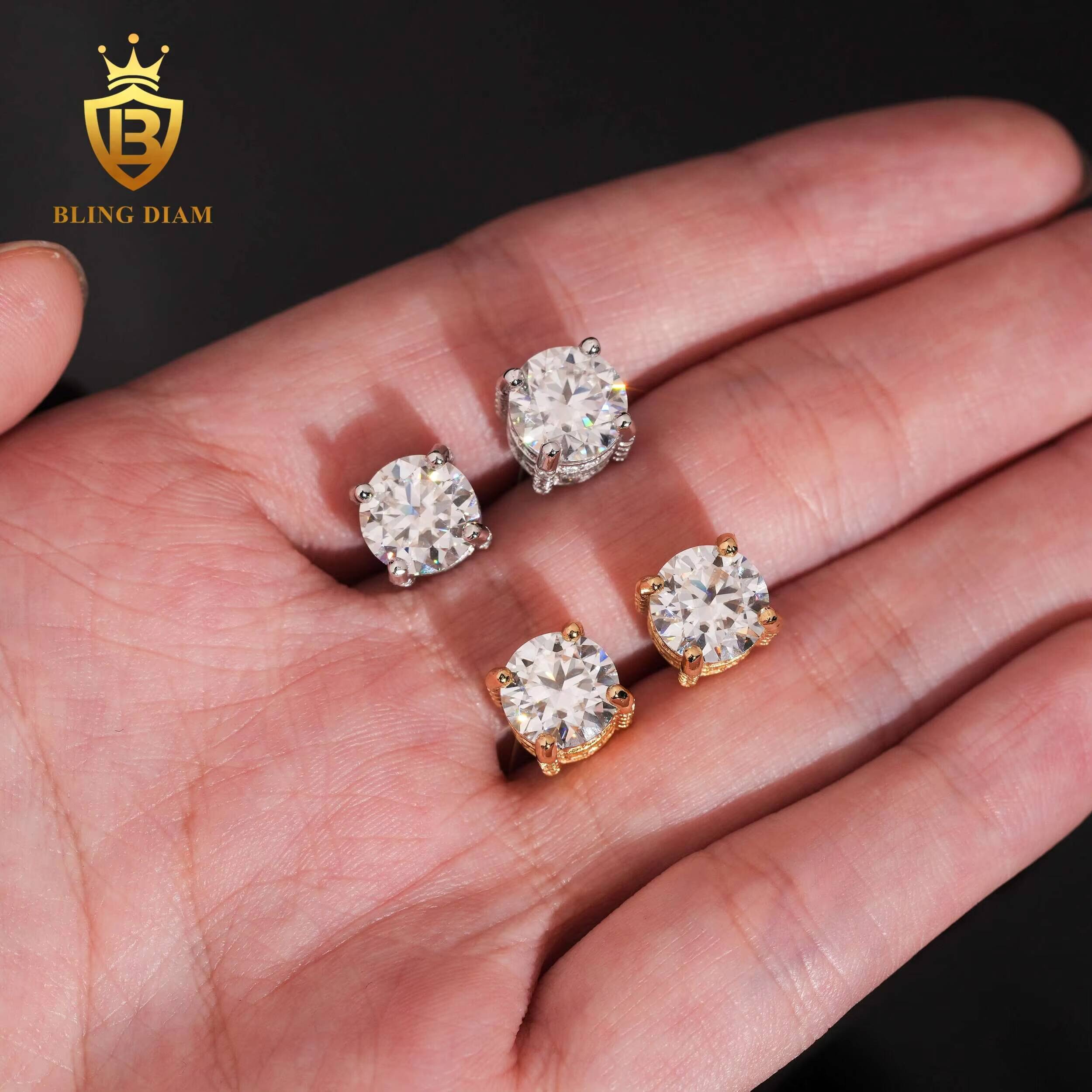 Pass Diamond Tester Fine Jewelry 8mm Round Cut Vvs1 Moissanite 925 Sterling Silver Stud Earrings Set for Men Women
