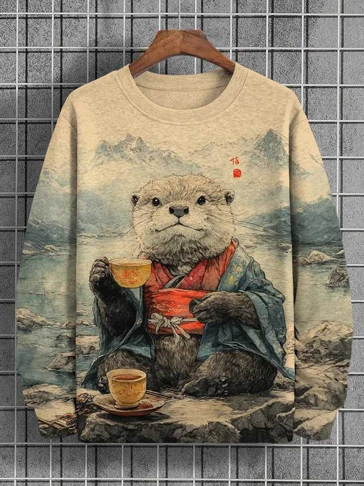 Mens Animal Sweatshirts Long Sleeve Sweatshirt O-Neck Fashion Cool 3D Printed Japanese Art Prints Casual Sweatshirts Y250811