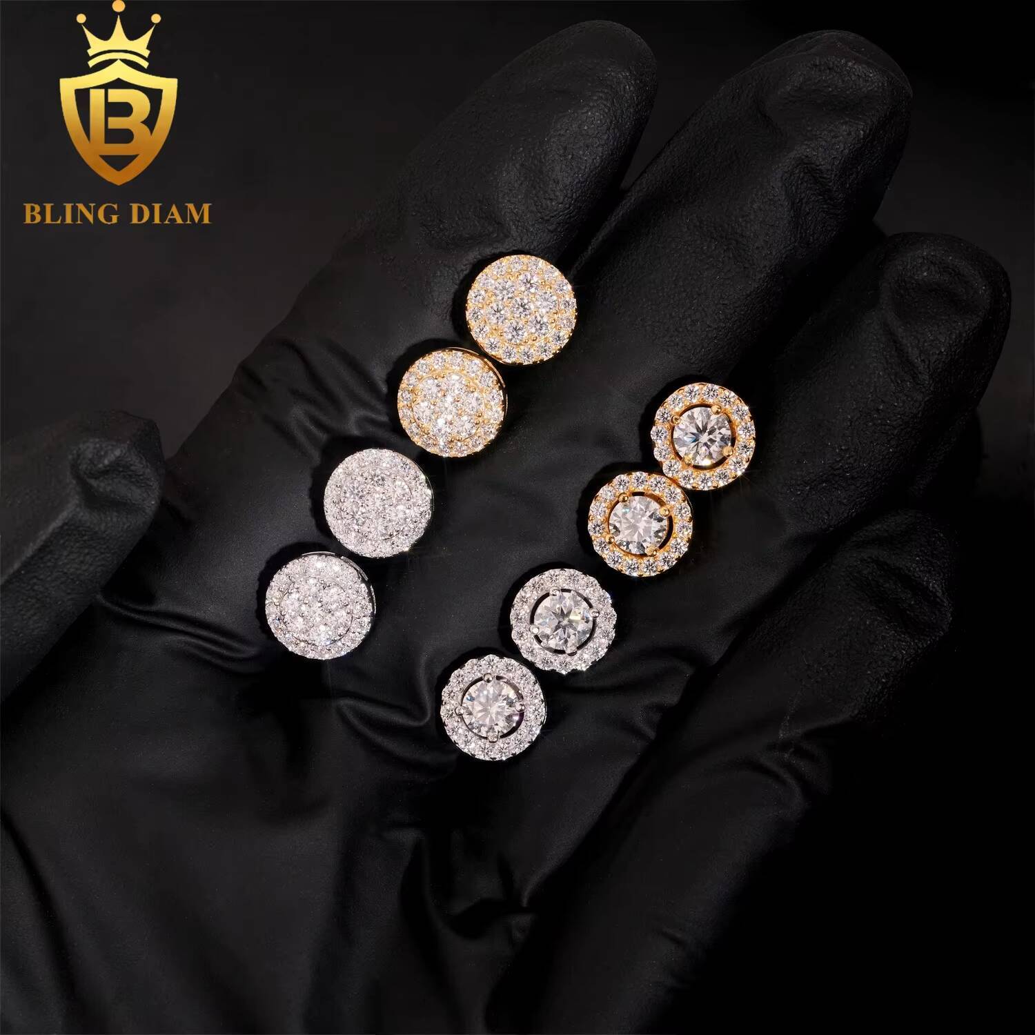 Custom Earrings Studs Jewelry Iced Out 925 Sterling Silver White Gold-Plated 18k 24k Vvs Moissanite Lab Grown Diamond