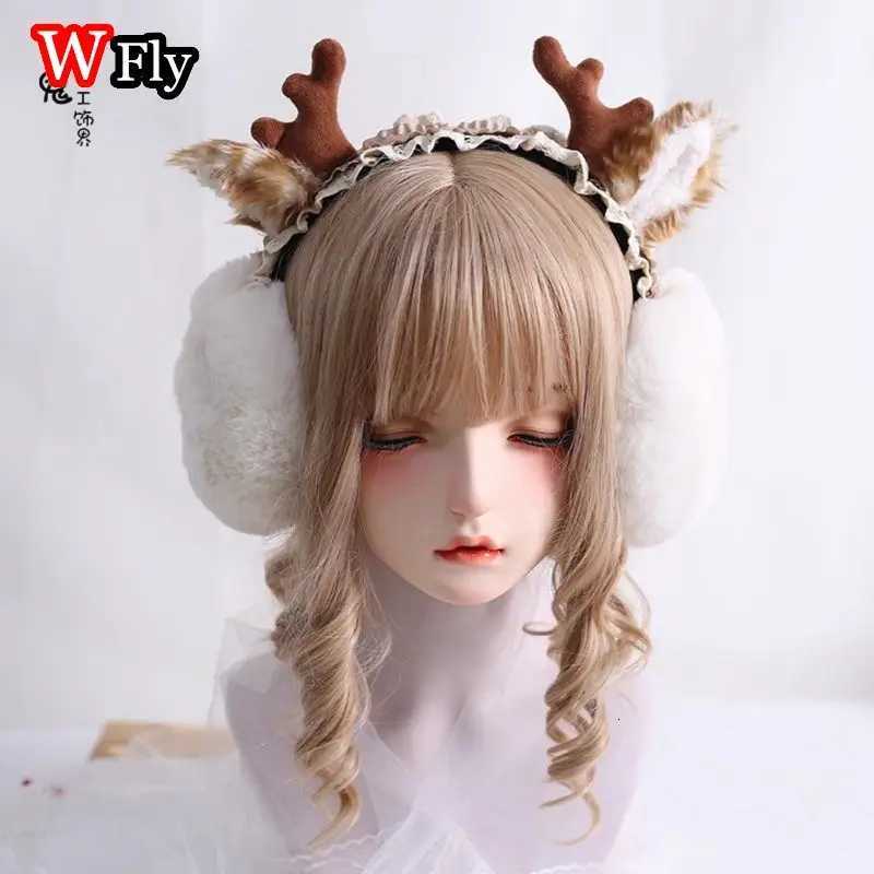 Womens Harajuku Steampunk Christmas Earbuds Deer Antlers Foldable Ear Protectors Y2K Lolita Furry Girls Gothic Warm Earmuffs XJ250812