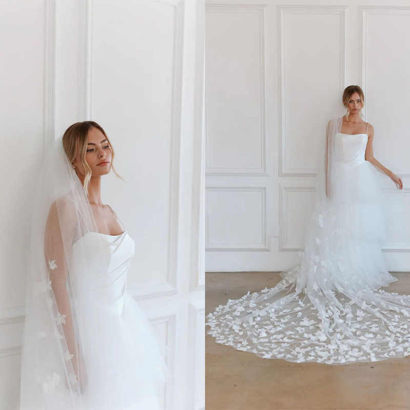 Gorgeous Wedding Veils One Layer 3D Flowers Veils Long Cathedral Length Bridal Veils With Comb Wedding Accessories Customized