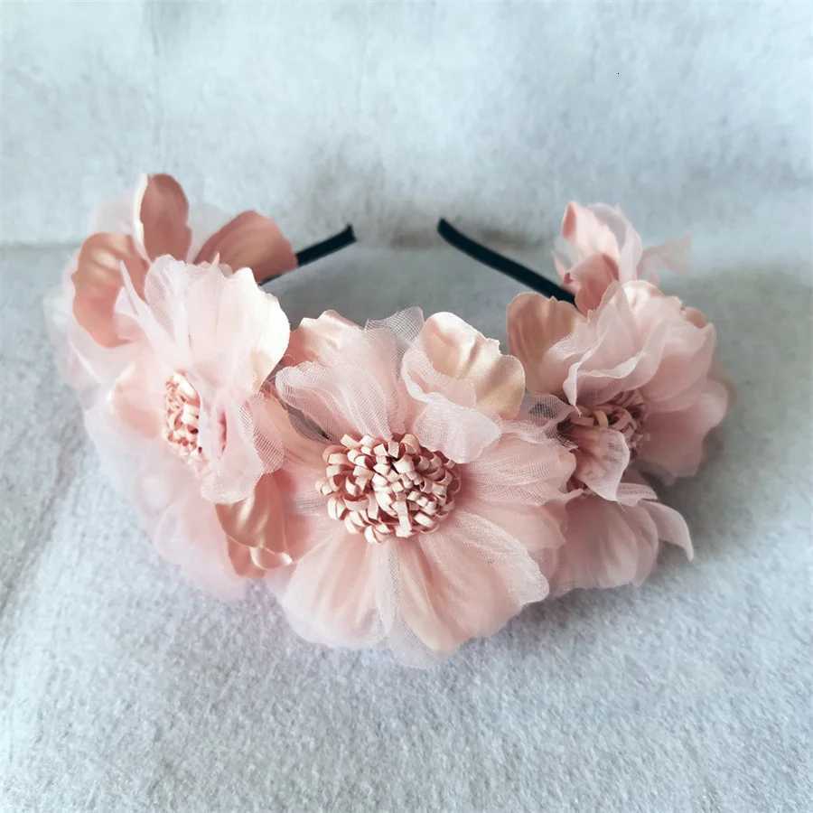 New Solid Color Simulation Garland Bridal Mesh Band Girls Curled Flower Core Flower Band Performance Hair Accessories X250812