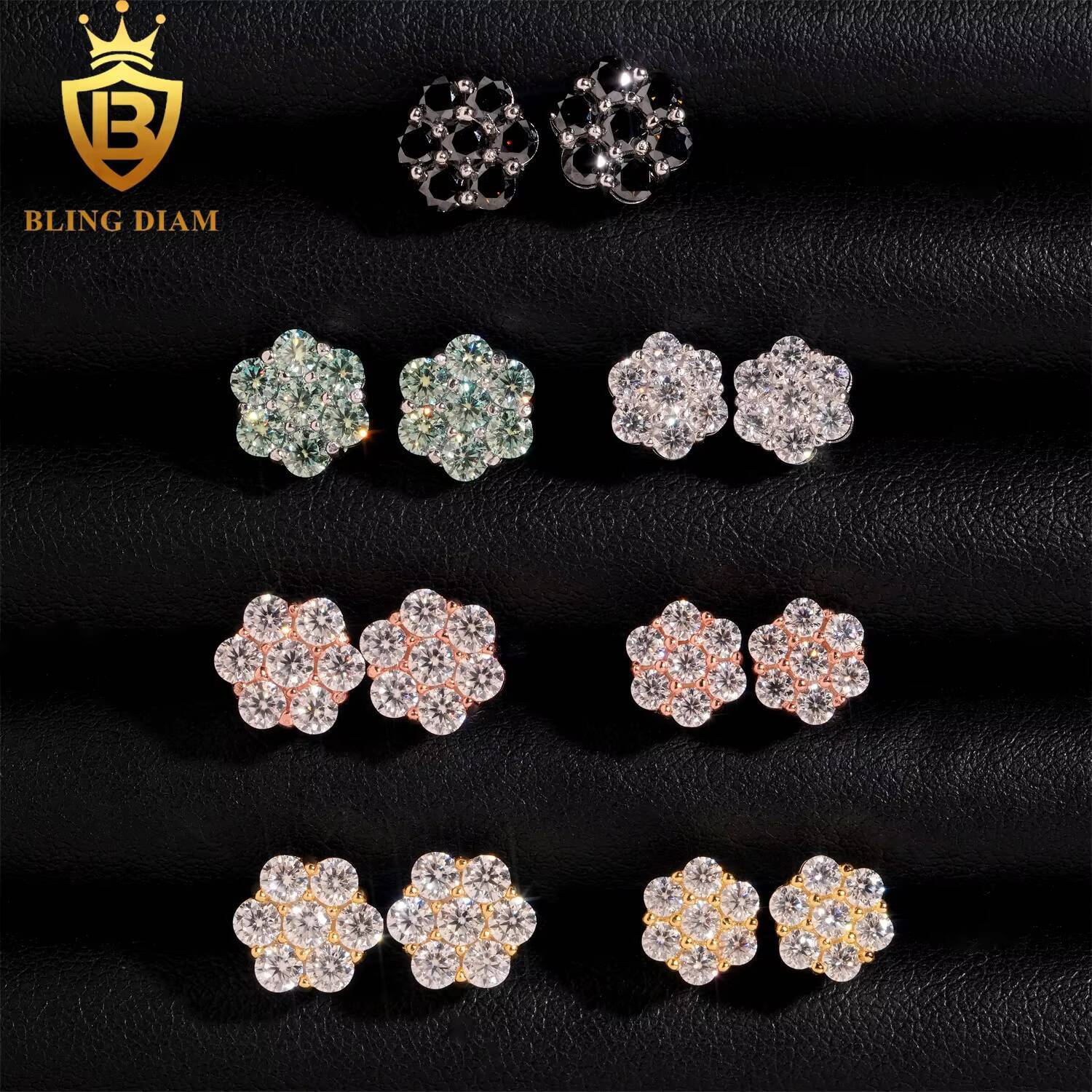 GAR Certificate Flower Cluster Moissanite Earring 925 Sterling Silver Screw Back Moissanite Stud Earrings Men and Women