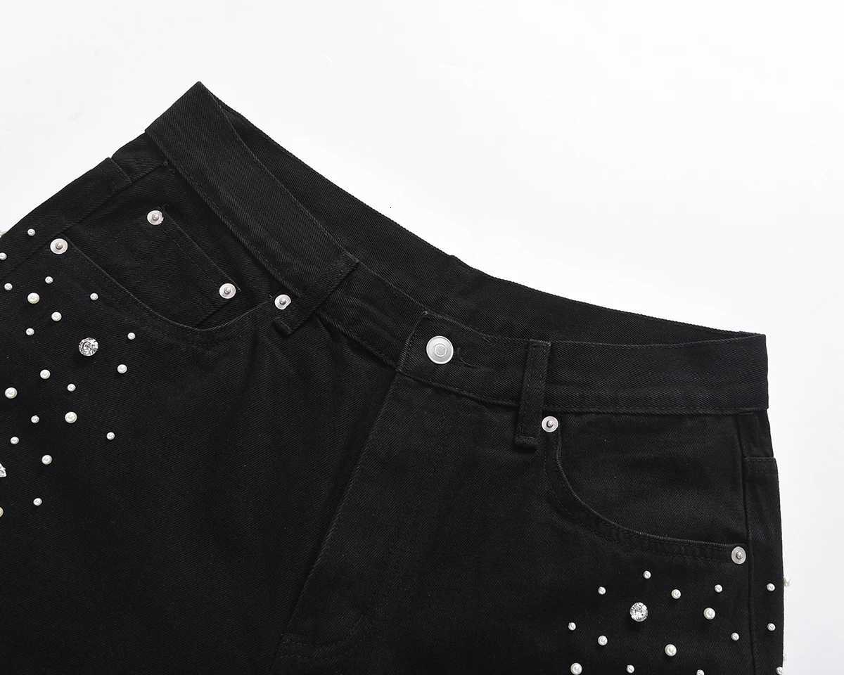 Full Rhinestone Beaded Baggy Jeans for Men Black Hot Drill Pearl Denim Trousers Streetwear Harajuku Straight Loose Cargo Pants X250812