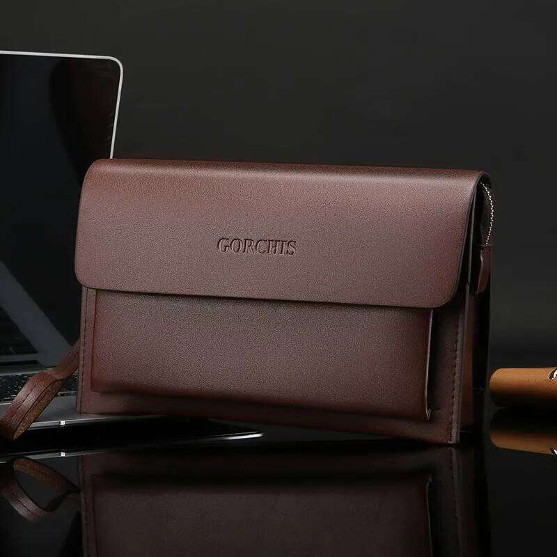 Solid color men's business handbag large capacity wallet card designer bag High quality clutch sacoches hommes