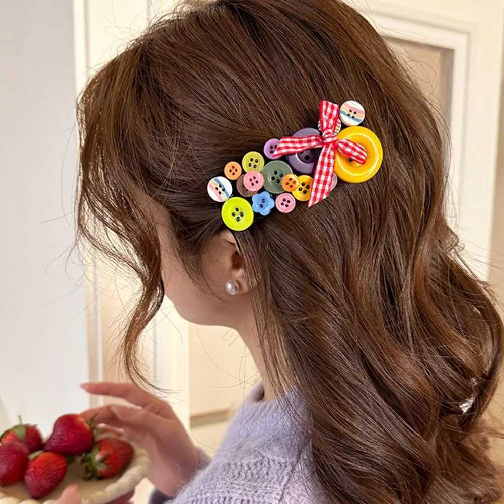 2K Wear Dopamine Colored Button Band Hair Clips for Women Girls Cute Buttons Hairpins Hair Barrettes Hair Accessories X250812