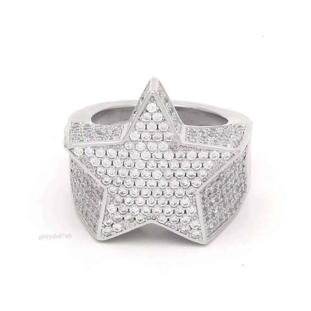 men's passed GRA Dia Five-pointed Men's star Hip Hop trendy moissanite dia gold sterling sier cuban women ring