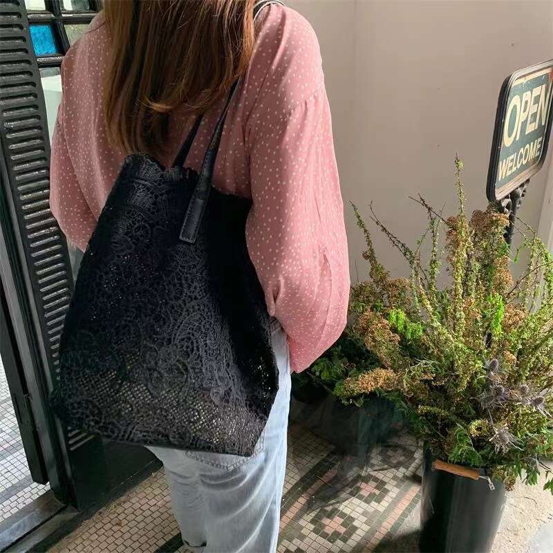 Spring Summer New Straw Woven Lace Bucket Mother And Child Hollow Beach Women's Bag B5