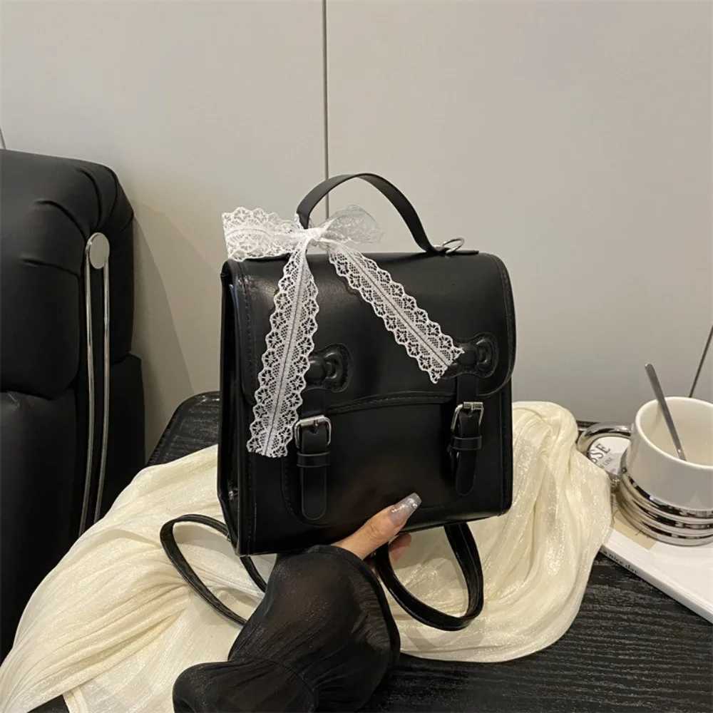 Cute Square Bow Backpack Small Pack Solid Color PU Backpack Korean Style Handbag Student School Bag Y250811