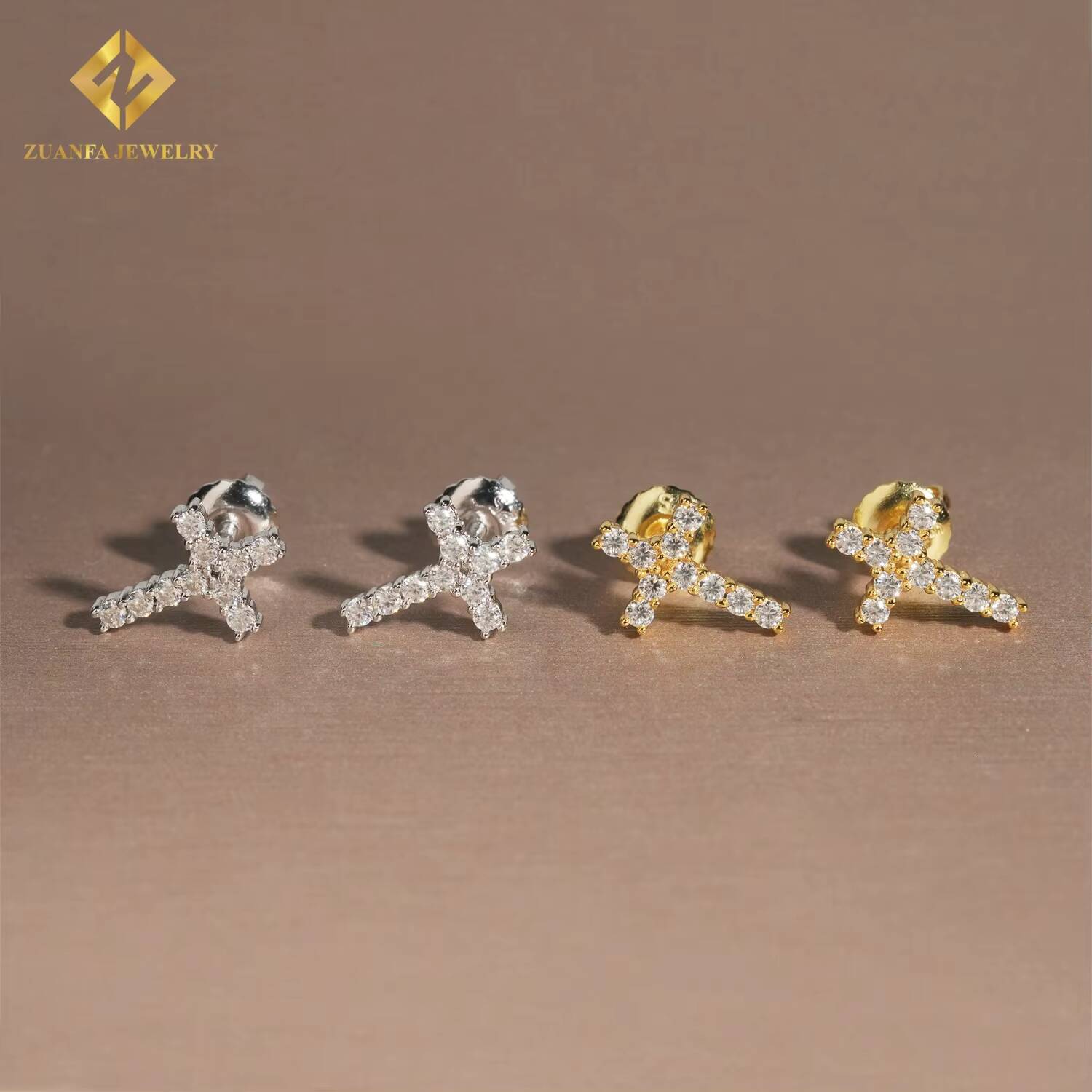 Hip Hop Cross Design Earrings Jewelry 925 Silver Iced Out VVS Moissanite Diamond Cross Earrings Unisex Pass Diamond Tester