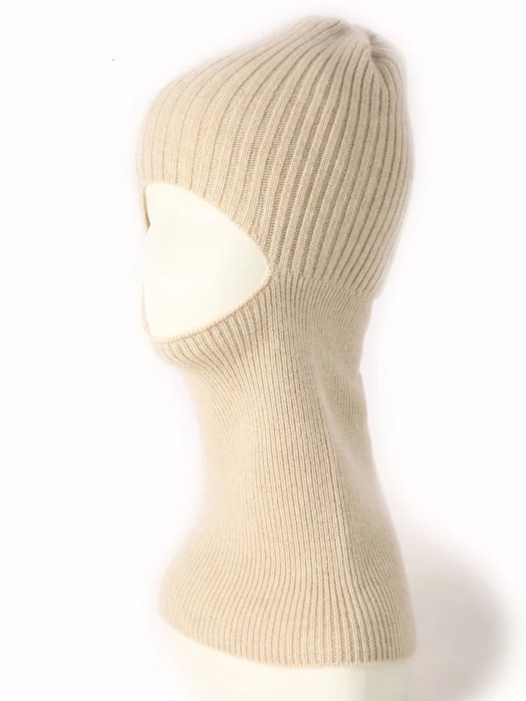 100% Pure Cashmere Knitted Balaclava Hat Scarf Elegant Hats Beanies Women Men Winter Hood Neck Warm Headgear Caps Unisex 250808